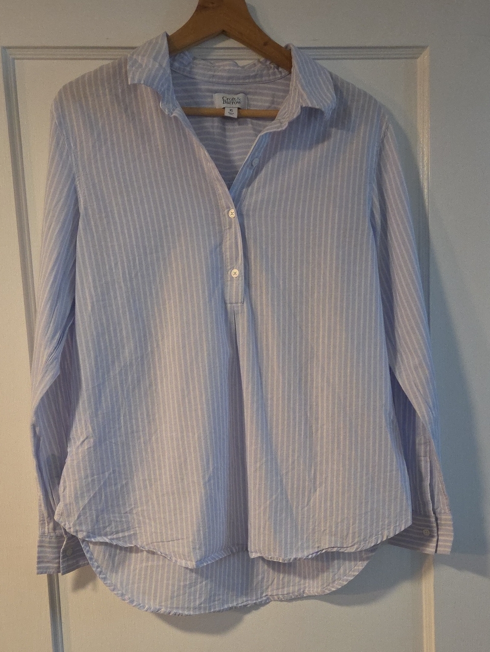 Croft&Barrow Light Blue and White Striped Button-Front Shirt